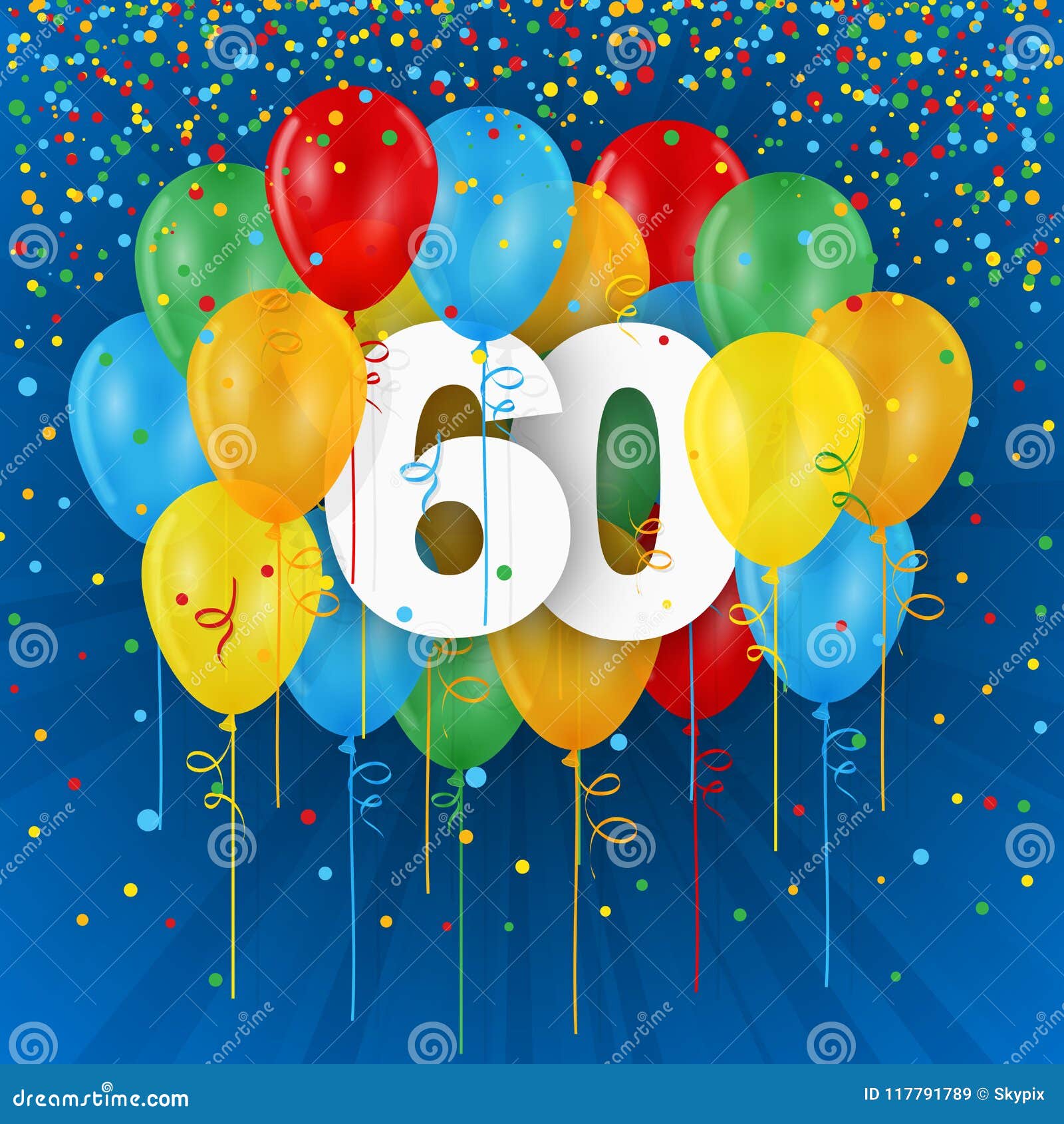 Feliz 60 Cumpleaños Globos Fondo De Tarjeta De Felicitación. 60