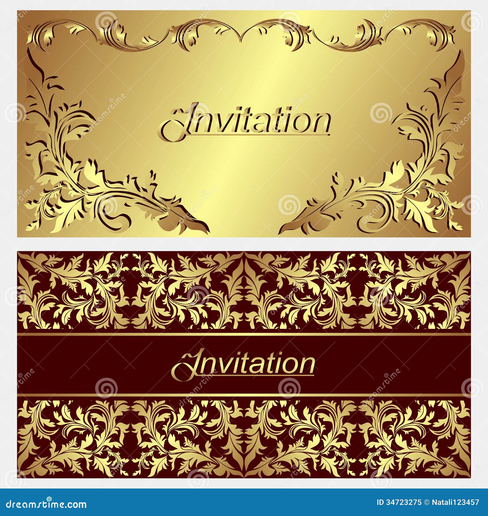 Tarjetas lujosas de la invitación. Tarjetas lujosas de la invitación con las fronteras ornamentales de oro.
