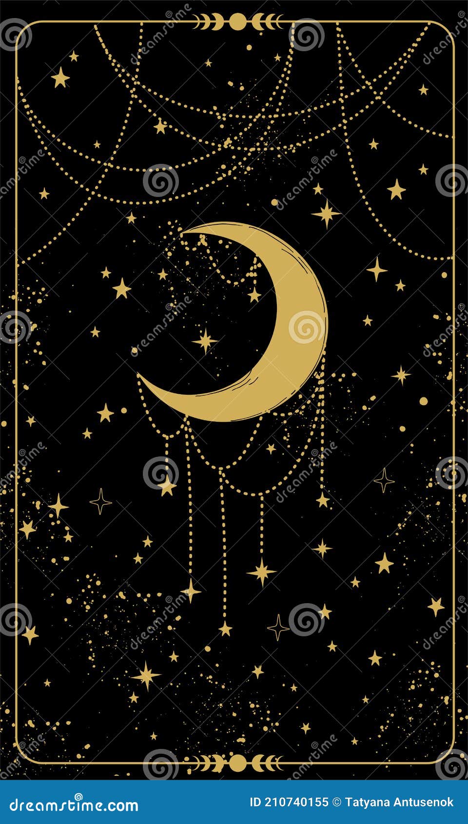 Tarot Card With Crescent Moon And Stars Magic Card Boho Style Design