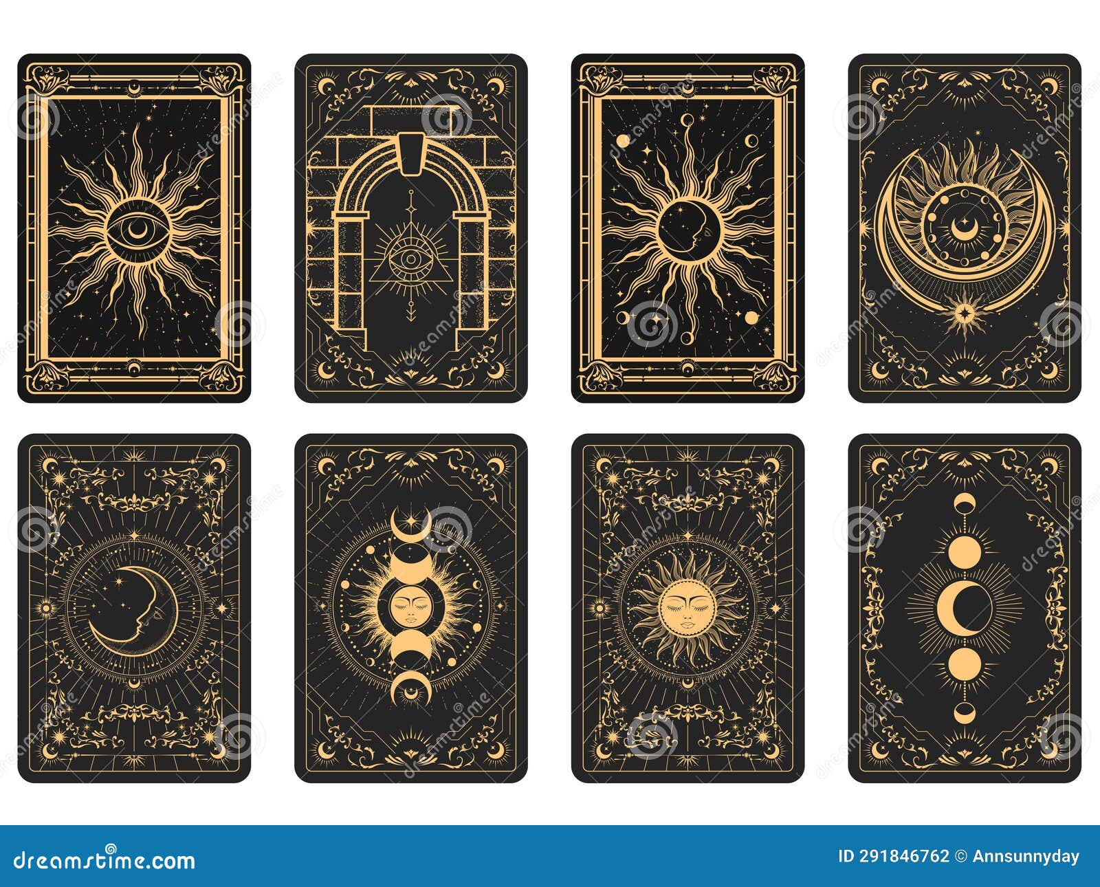 Tarot Cards Batch Reverse Side, Magic Frame with Esoteric Patterns and
