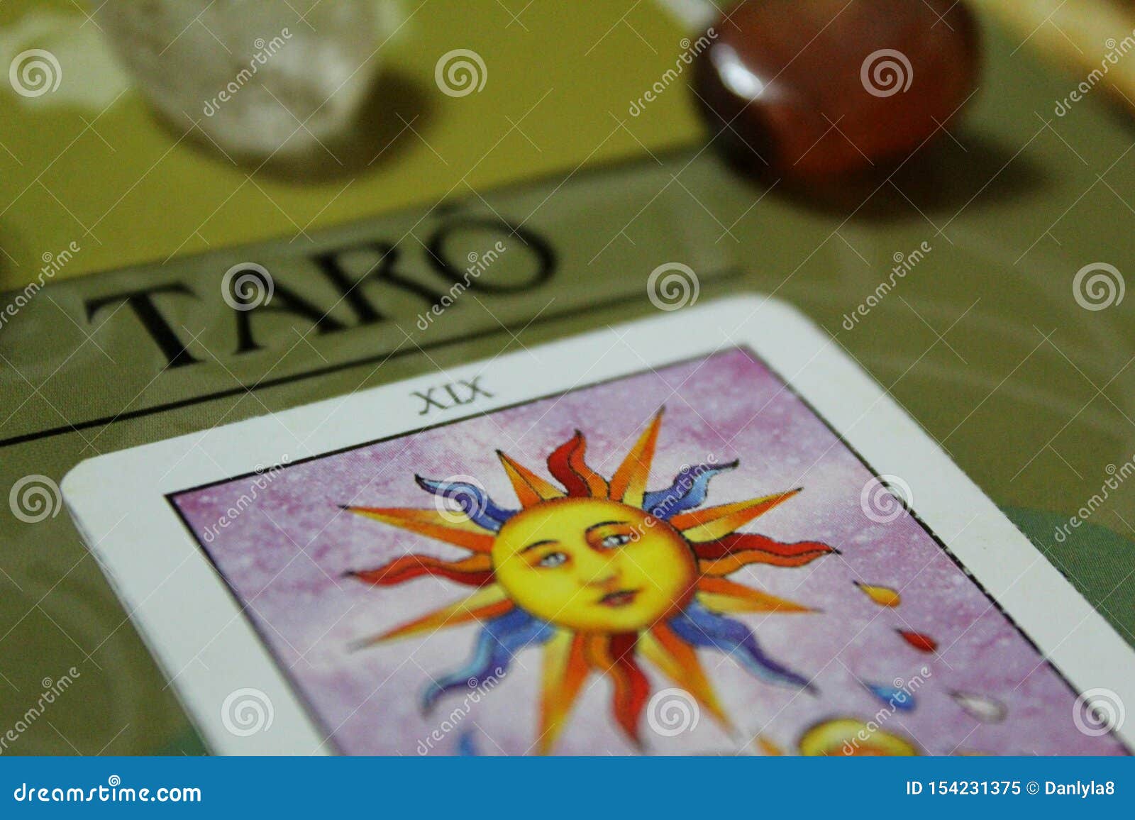 Tarot Cards with Crystal Composition of Esoteric Objects Editorial