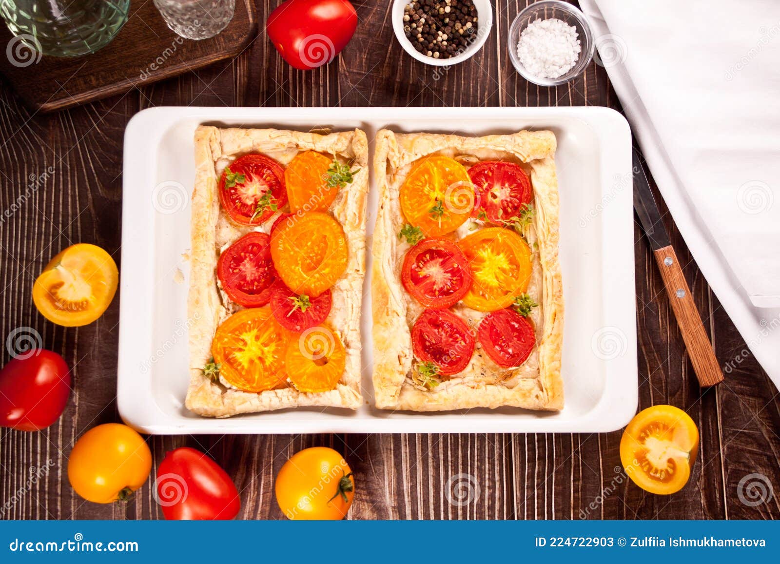 Tart Puff Pastry Quiche with Roasted Tomatoes Stock Image Image of