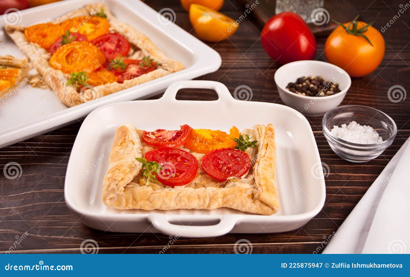 Tart Puff Pastry Quiche with Roasted Tomatoes Stock Image Image of