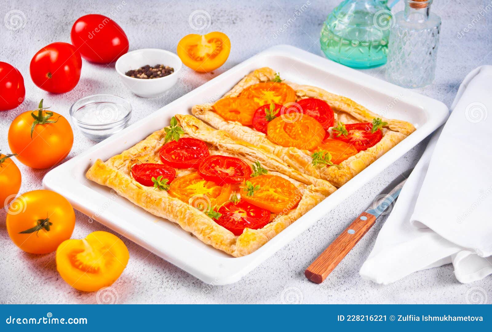 Tart Puff Pastry Quiche with Roasted Tomatoes Stock Image Image of