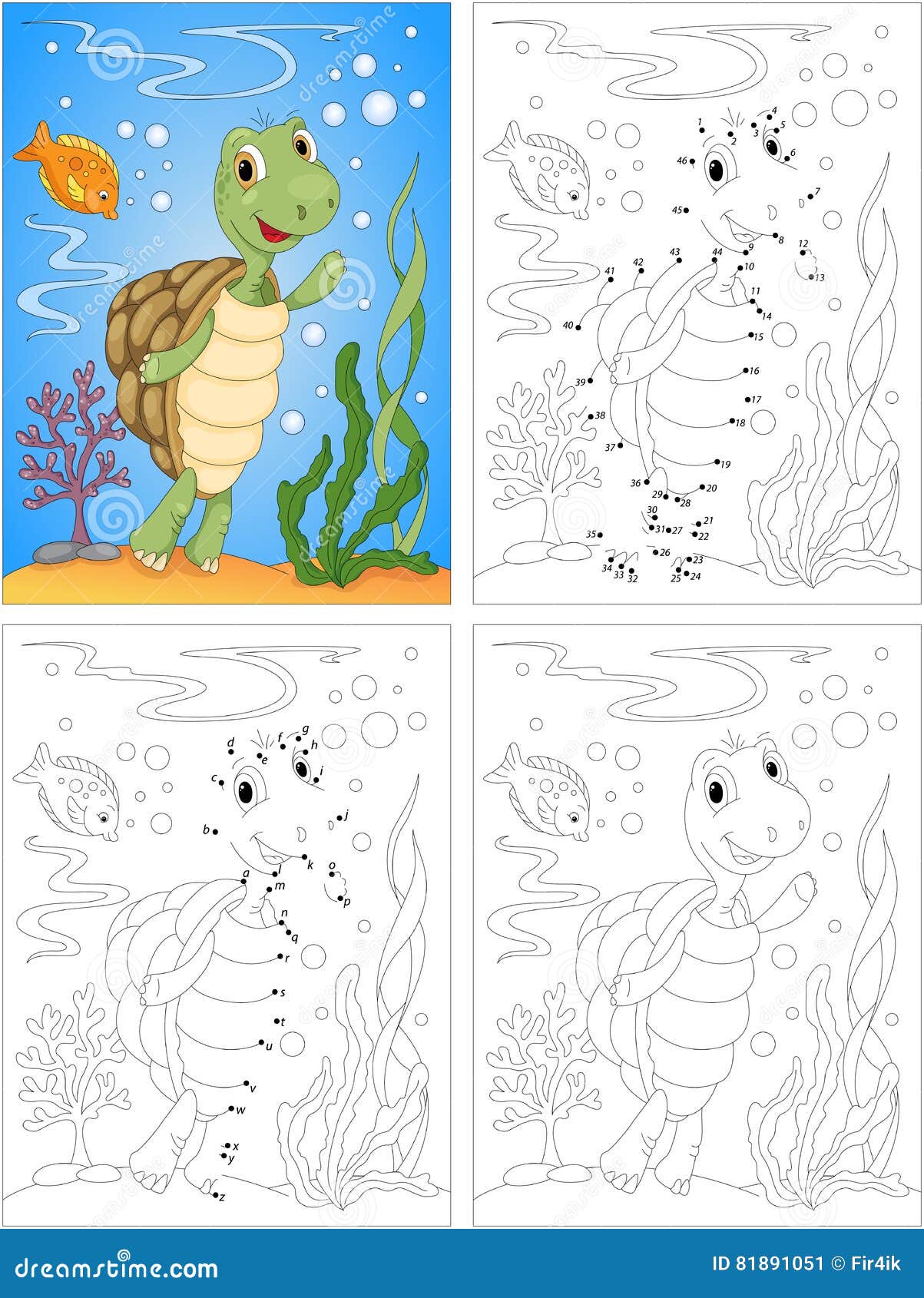 Livro de colorir jogo ponto a ponto com peixes para crianças página para  colorir com peixes de desenho animado conecte os pontos