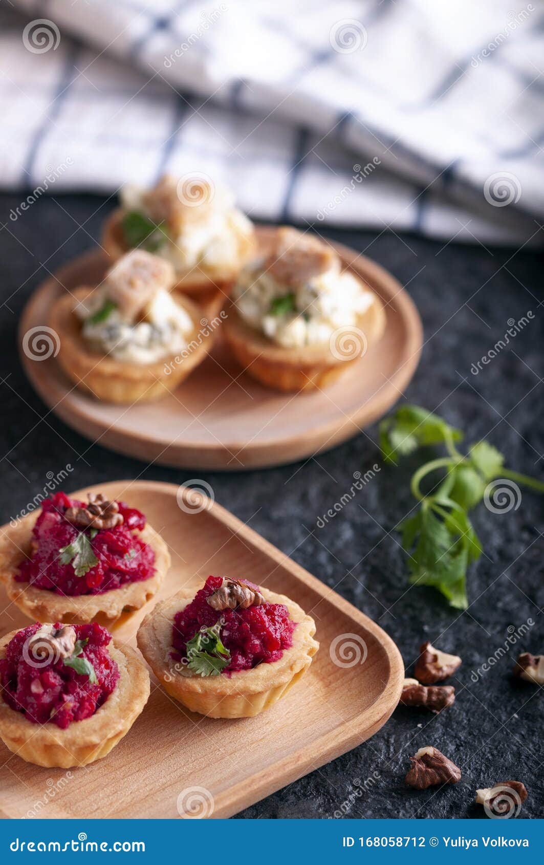 Quick Appetizer, Tartlets with Filling. Stock Photo Image of table