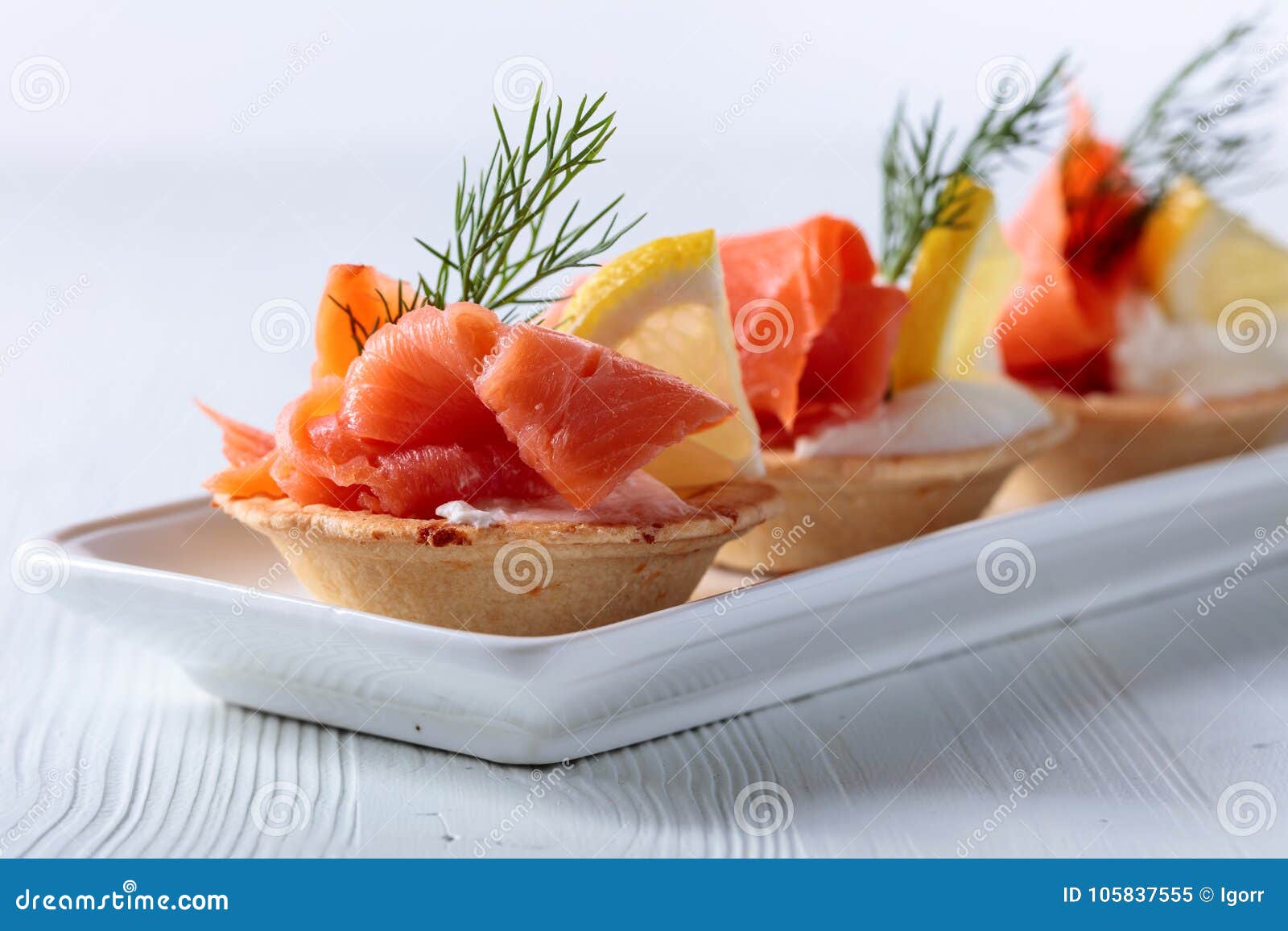 Tartlets with salmon. stock image. Image of fish, closeup - 105837555