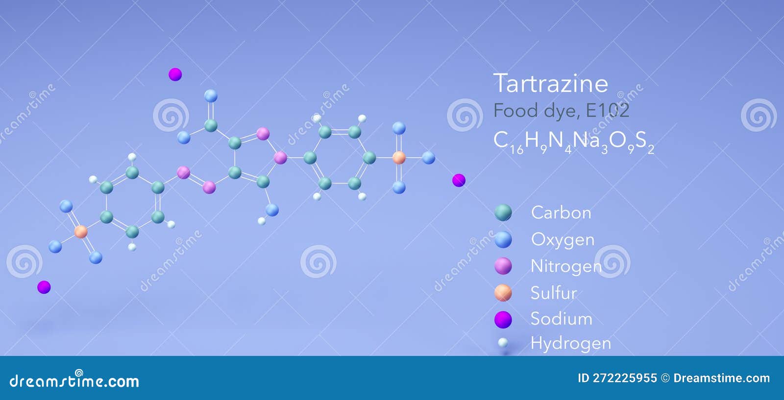 Tartrazine Molecule, Molecular Structures, Food Dye E102, 3d Model