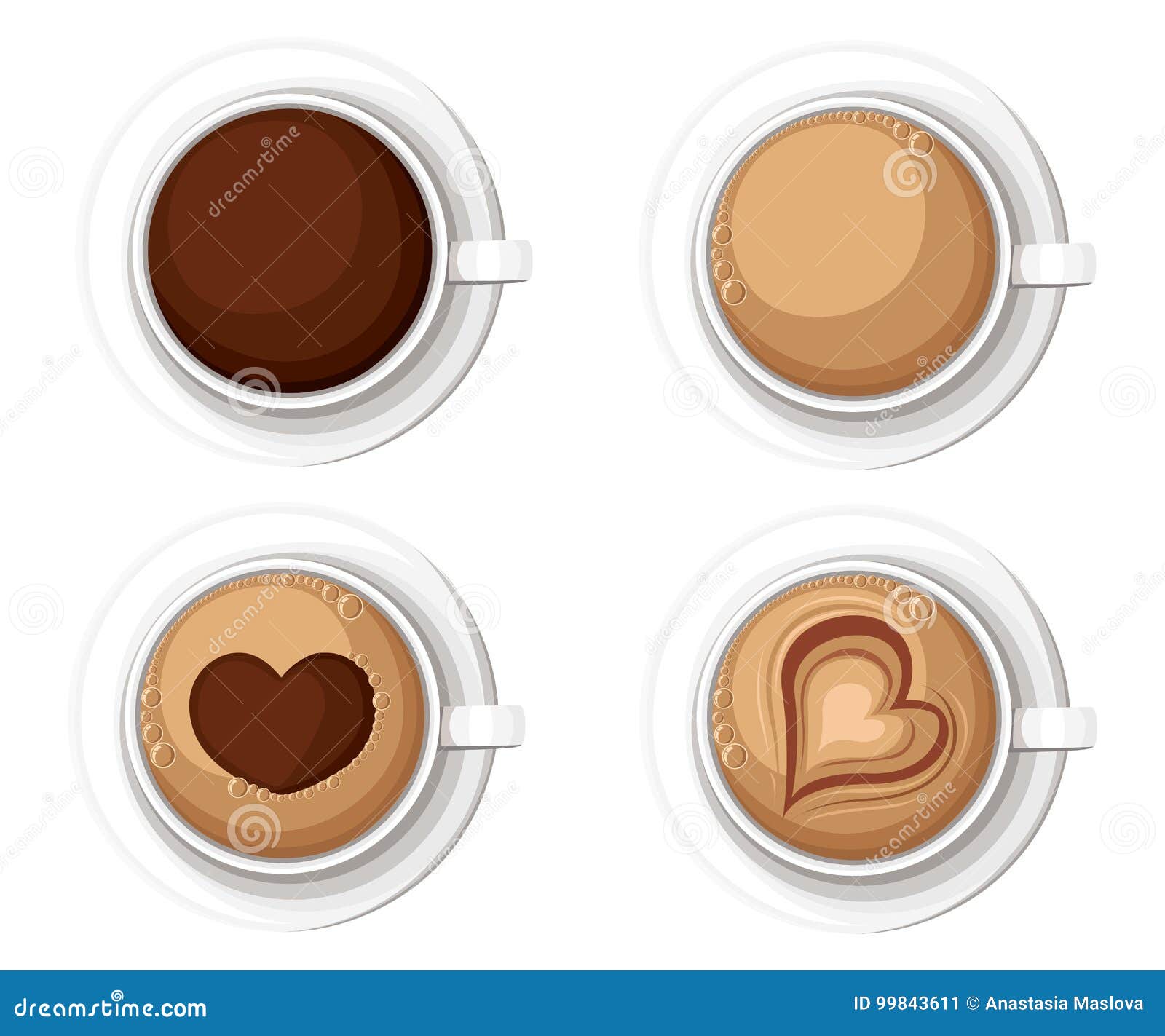 Tasses de café réalistes avec le cappuccino de moka de Macchiatto d'expresso de Latte d'Americano Page de site Web d'illustration. Tasses de café réalistes avec le cappuccino de moka de Macchiatto d'expresso de Latte d'Americano Dirigez la page de site d'illustrationWeb et l'élément mobile de conception d'APP