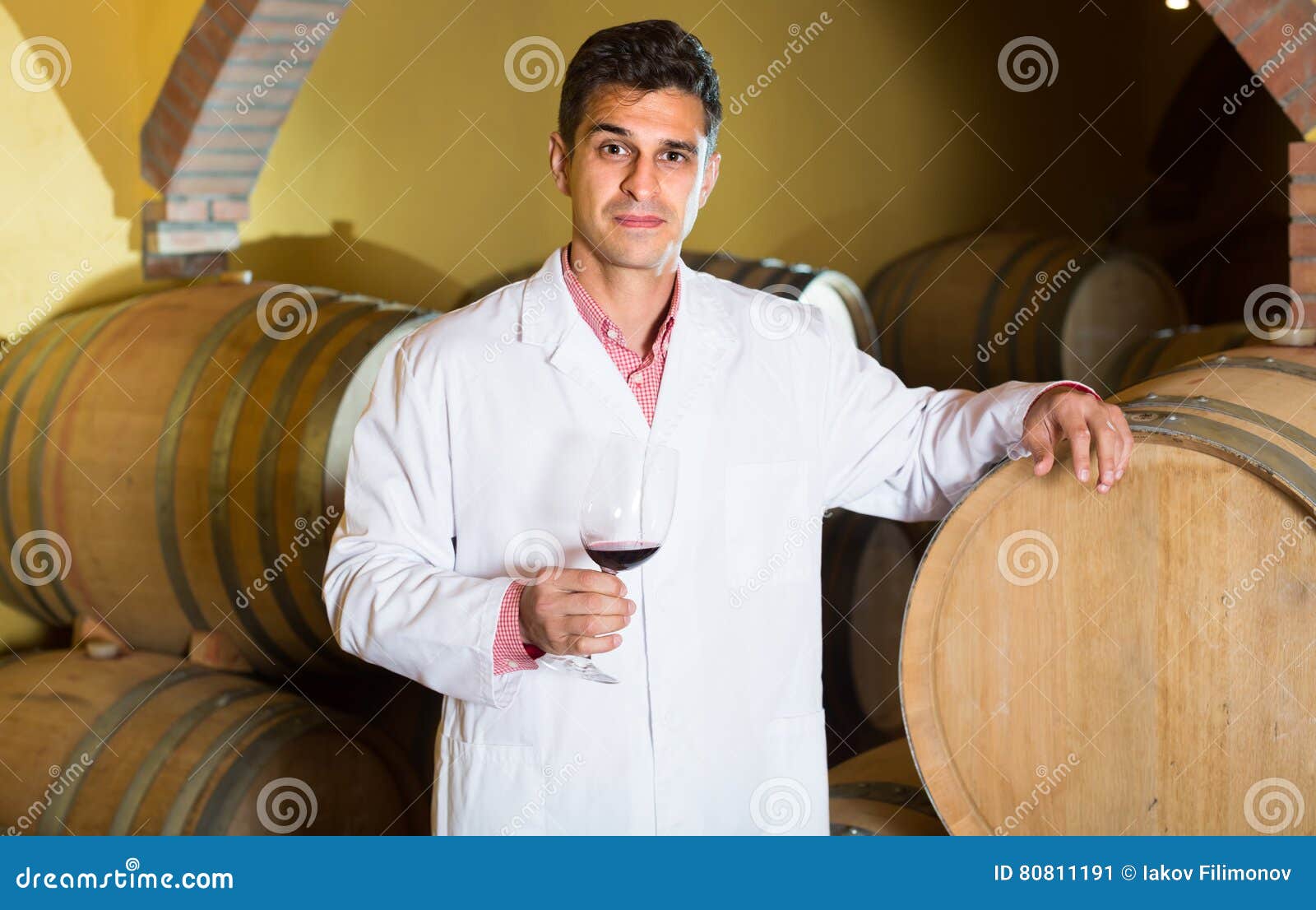 Taster of Winery with Wine in Cellar Stock Image Image of holder
