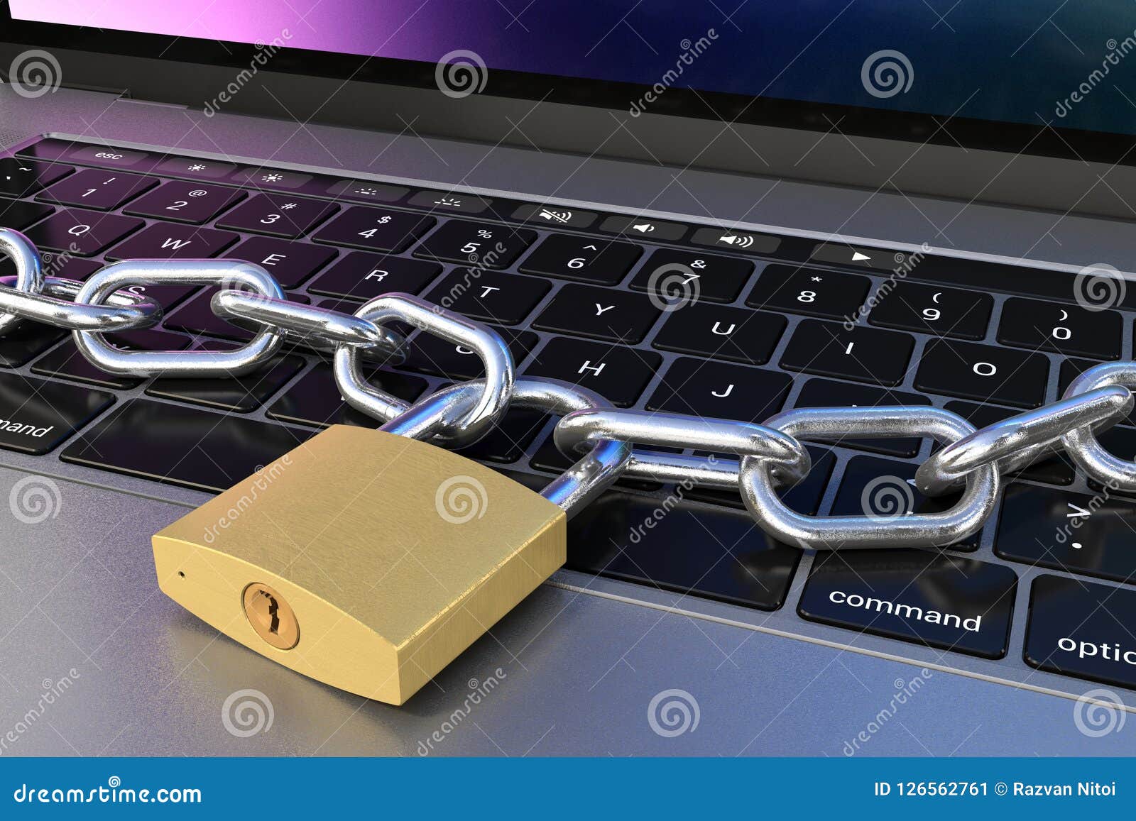 Tastiera Di Computer Bloccata Con Il Lucchetto E La Catena Per