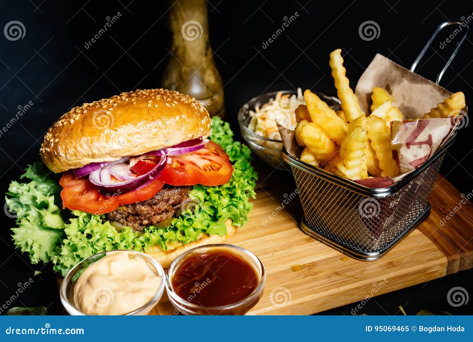 Tasty American Food - Beef Burger With Grilled Meat And Mayo Served ...