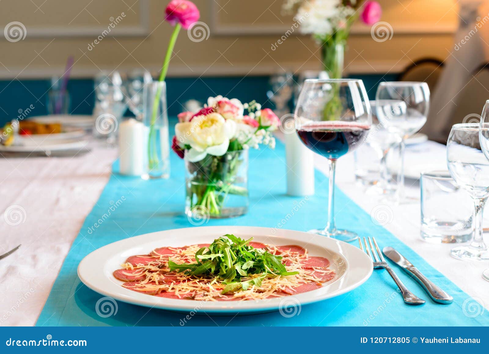carpaccio on the table in the restaurant