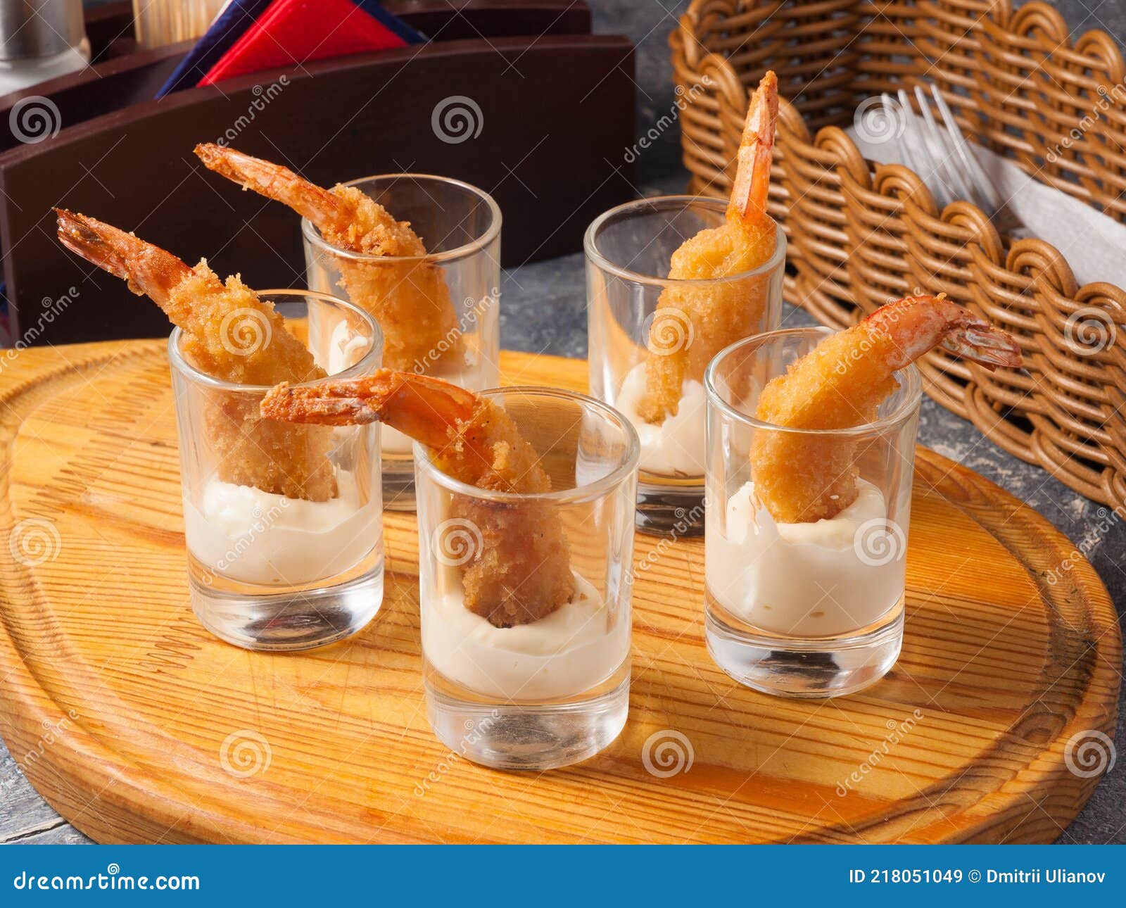 Tasty Breaded King Prawns with Garlic Sauce Stock Image Image of