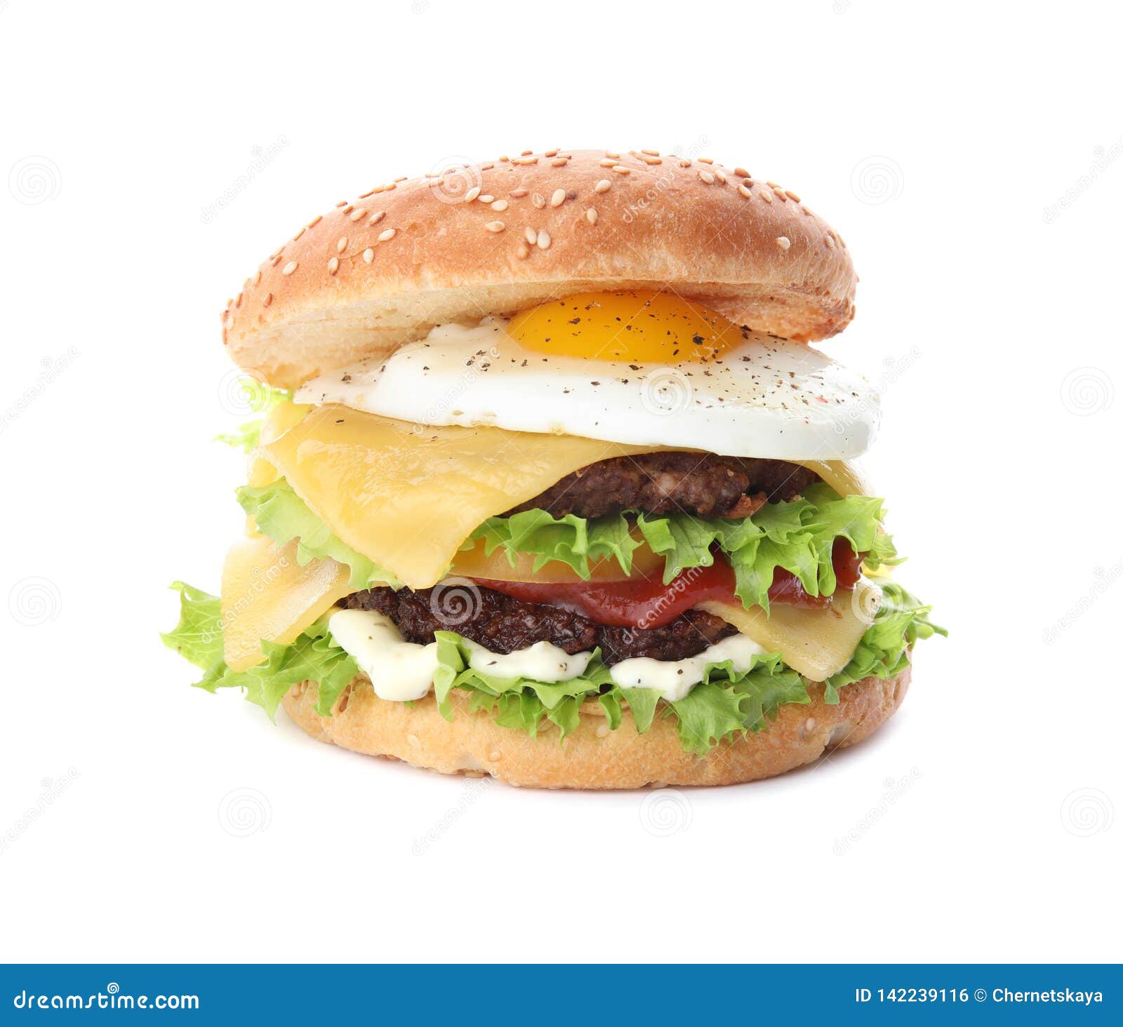 Tasty Burger with Fried Egg Stock Photo - Image of gourmet, ingredient ...