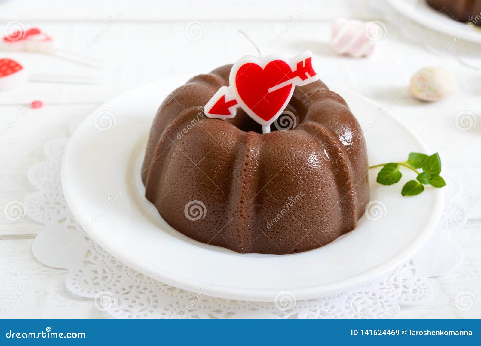 Tasty Chocolate Pudding On Plates On A White Wooden Background. Light Low-calorie Dessert Stock ...