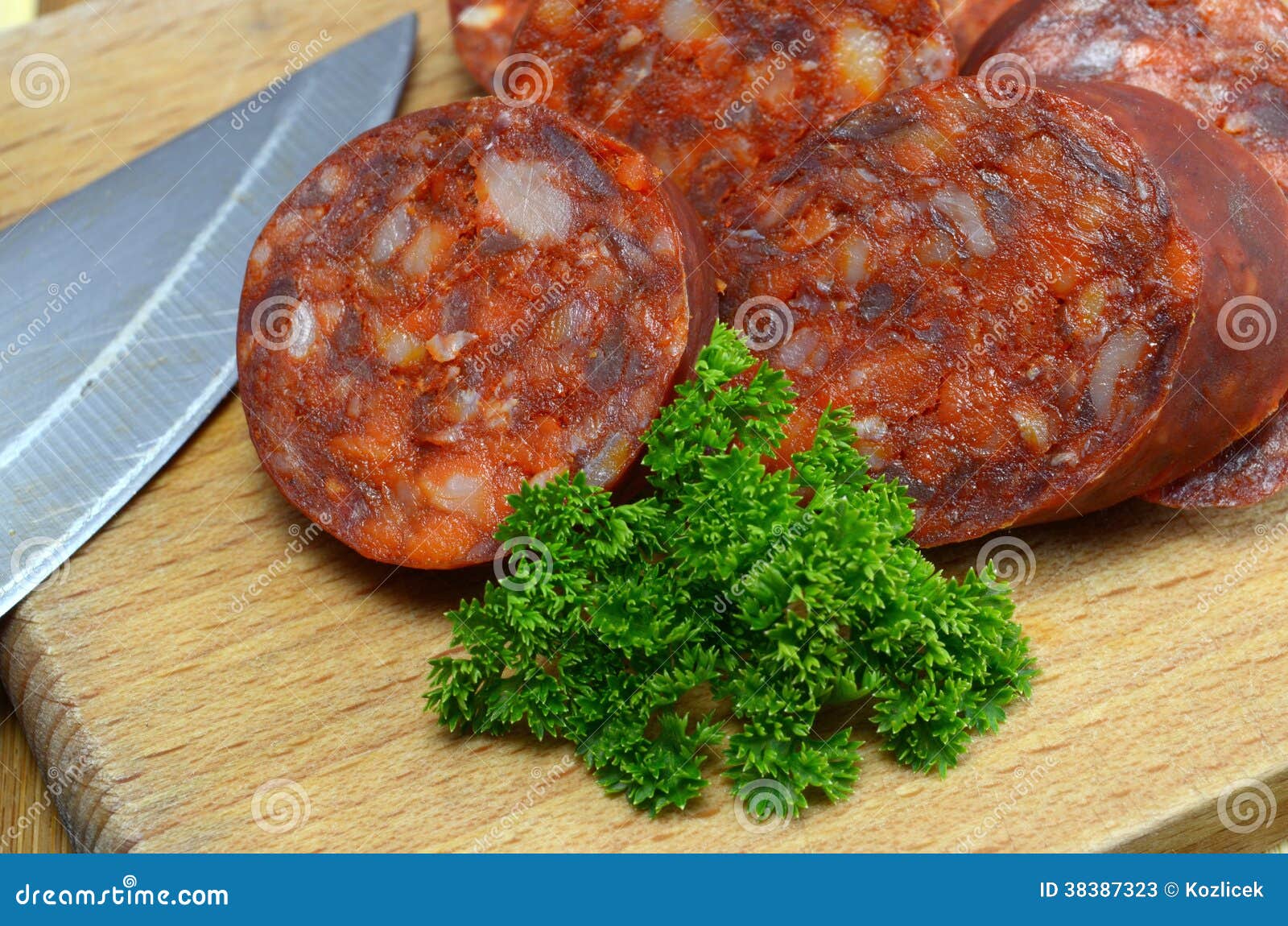 Tasty chorizo sausage stock image. Image of spanish, slice 38387323