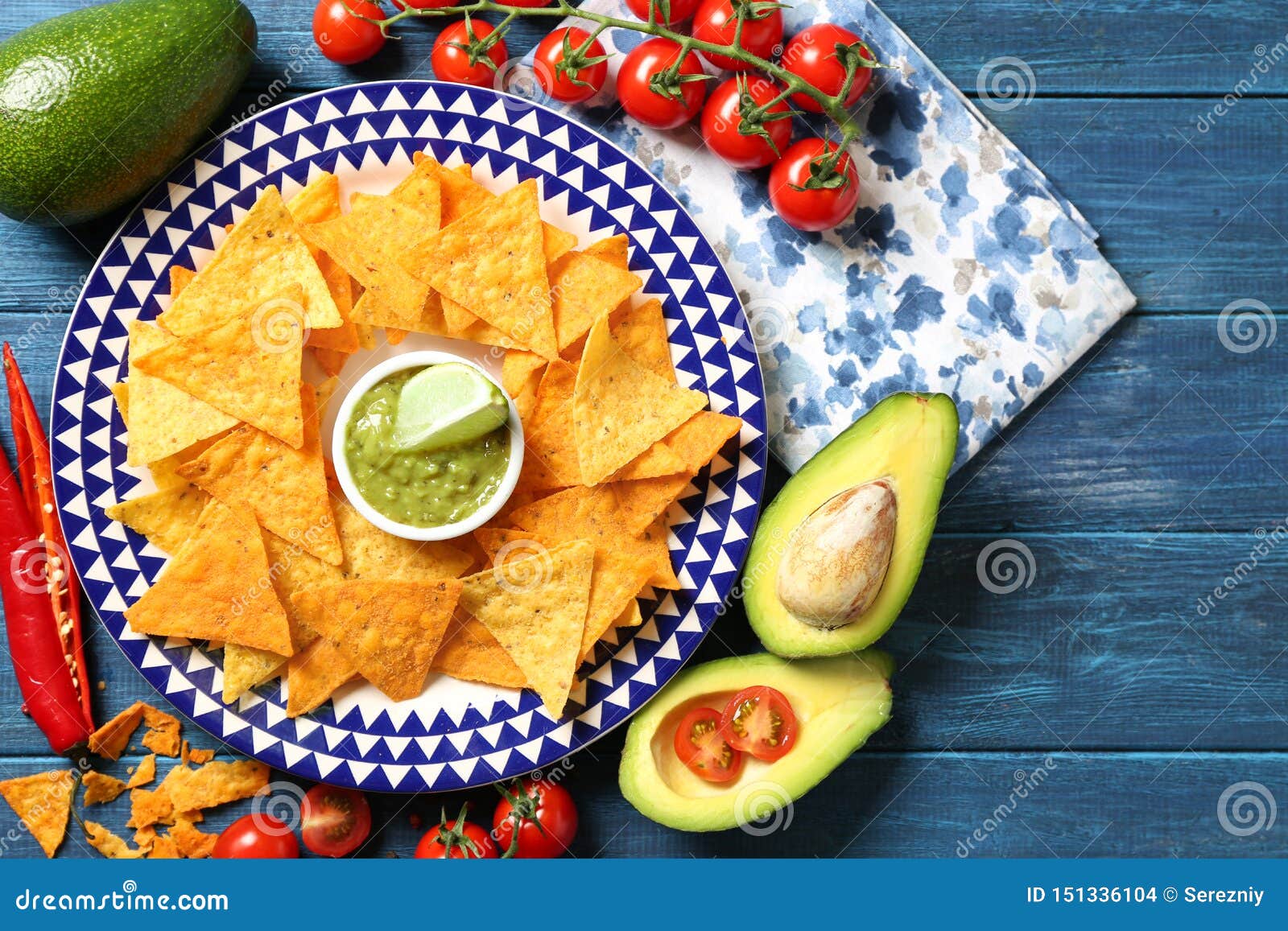 Tasty Corn Chips with Sauce on Plate Stock Photo Image of blue, chips