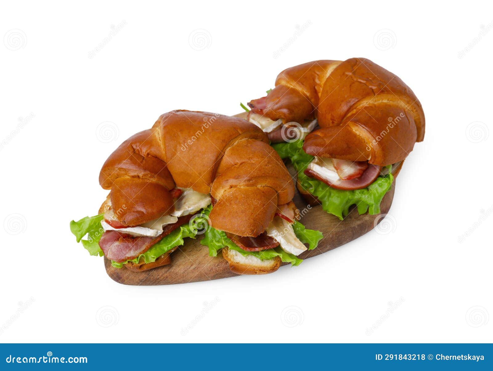 Tasty Crescent Rolls with Brie Cheese, Ham and Bacon Isolated on White