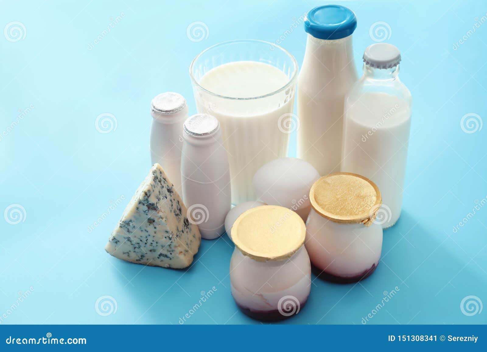Tasty Dairy Products with Eggs on Color Table Stock Image Image of
