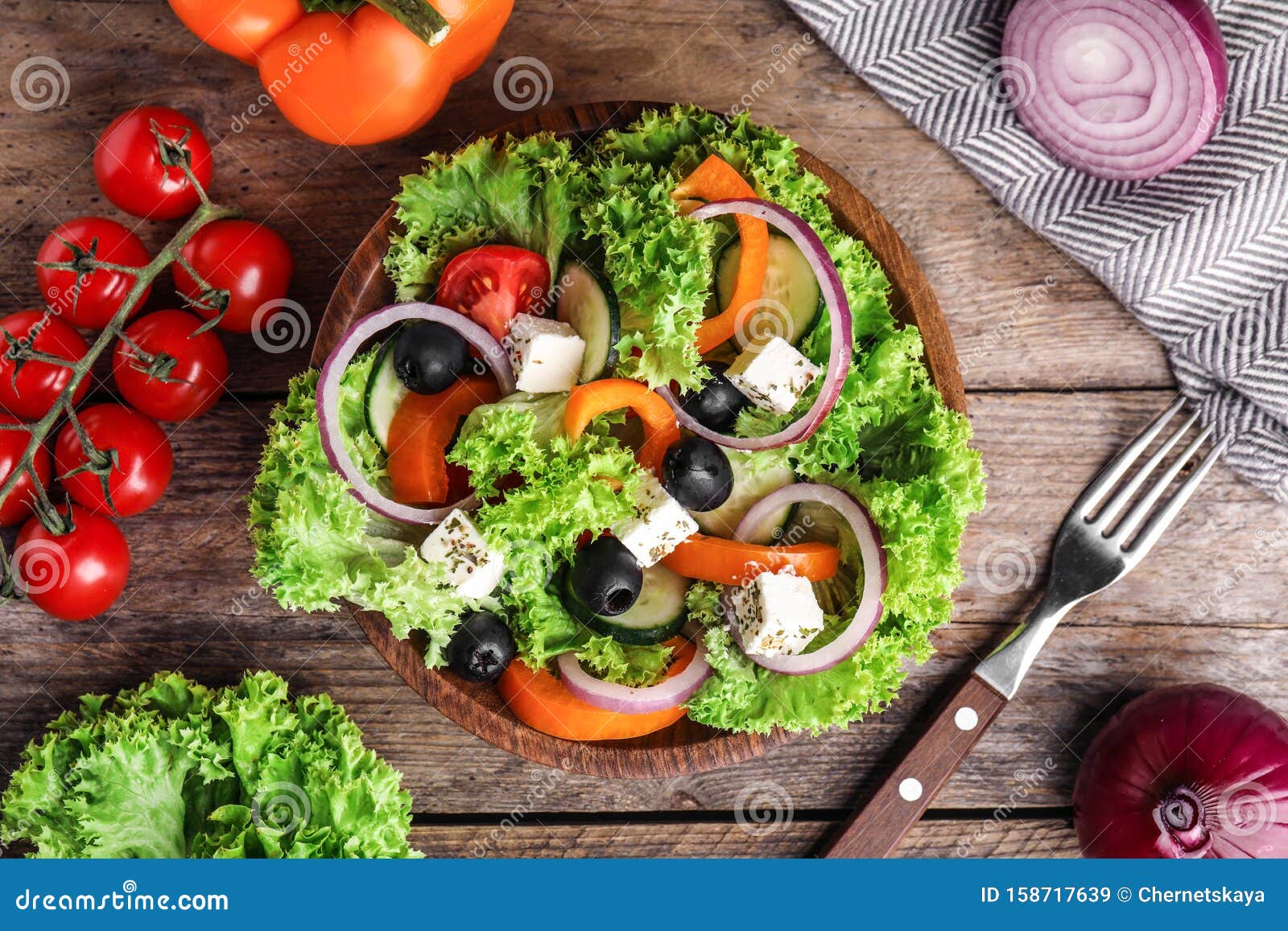 Tasty Fresh Greek Salad on Wooden Table Stock Image - Image of diet ...