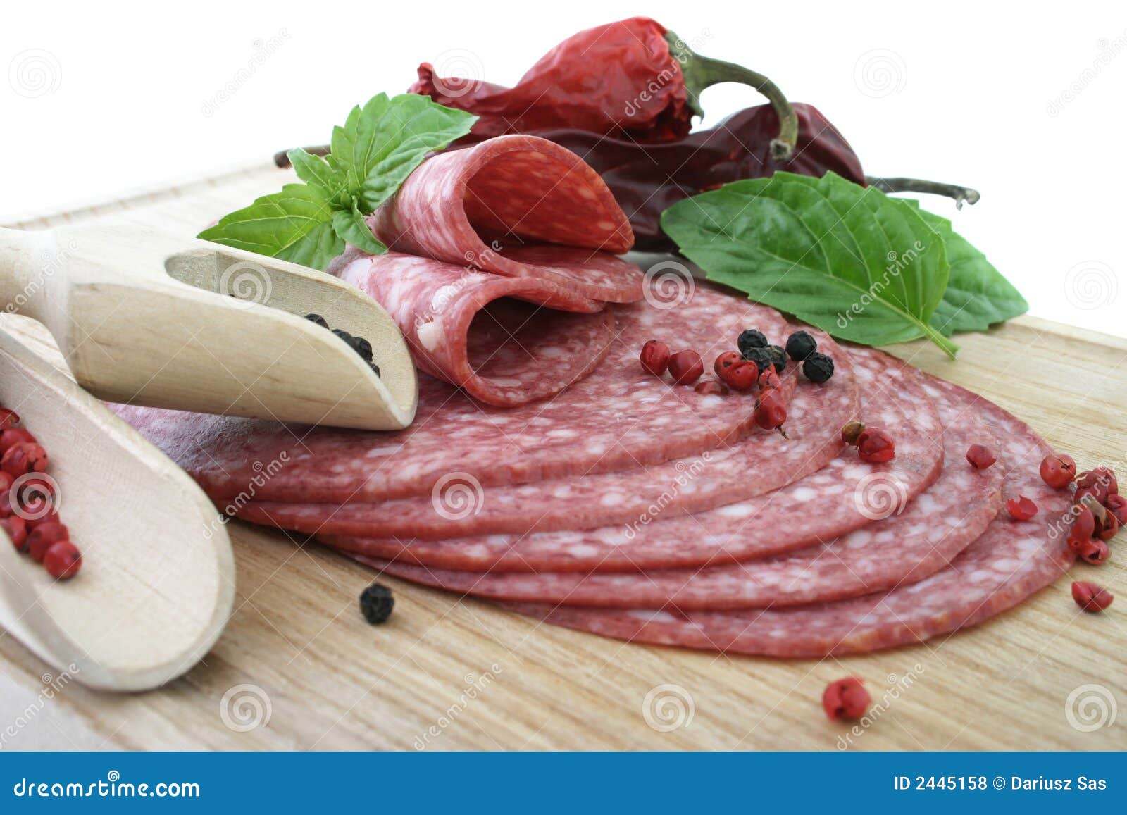 Tasty fresh slices Salami. stock photo. Image of culinary 2445158