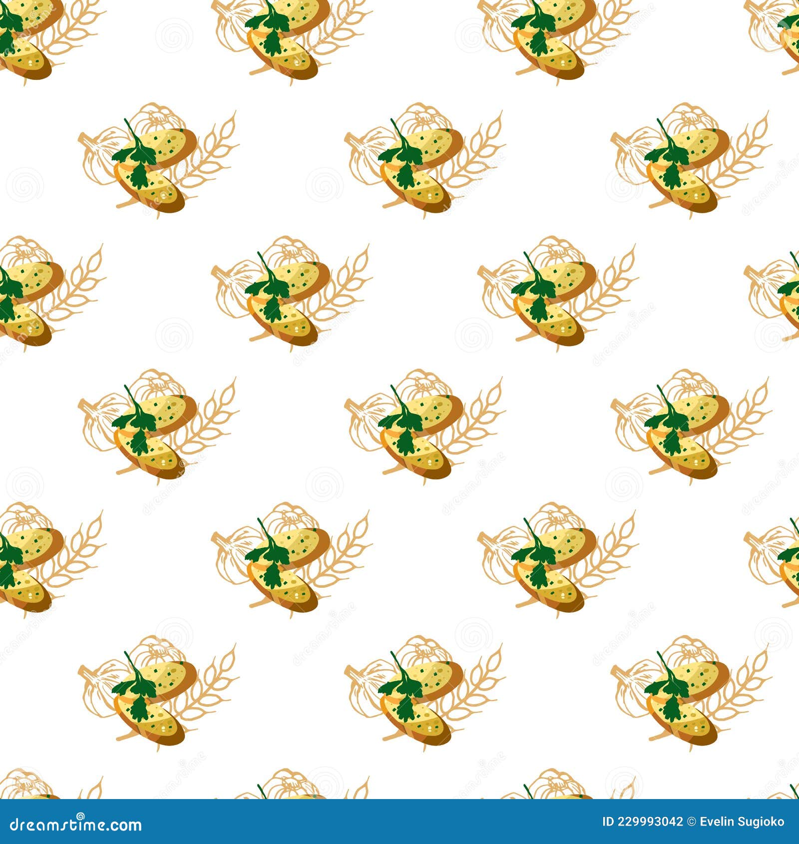 tasty garlic bread as appetizer  graphic art seamless pattern
