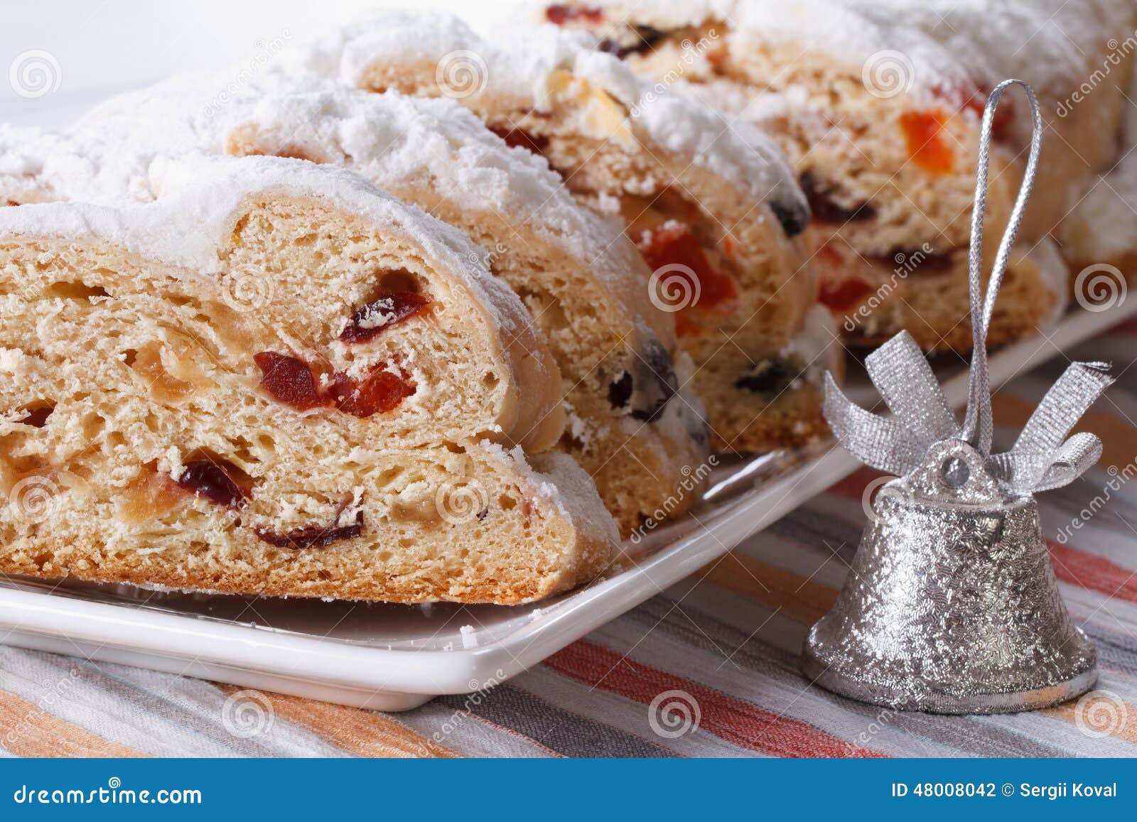 Tasty German Christmas Fruit Cake Stollen Macro Horizontal Stock Photo