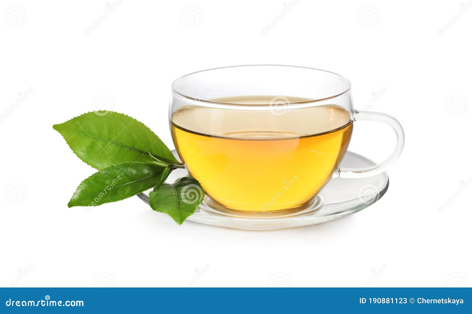 Tasty Green Tea and Fresh Leaves on Background Stock Image Image of