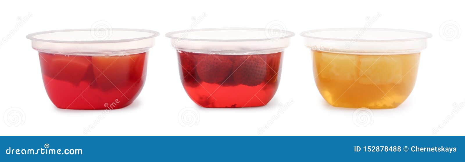 Tasty Jelly Desserts in Plastic Cups on White Stock Photo Image of