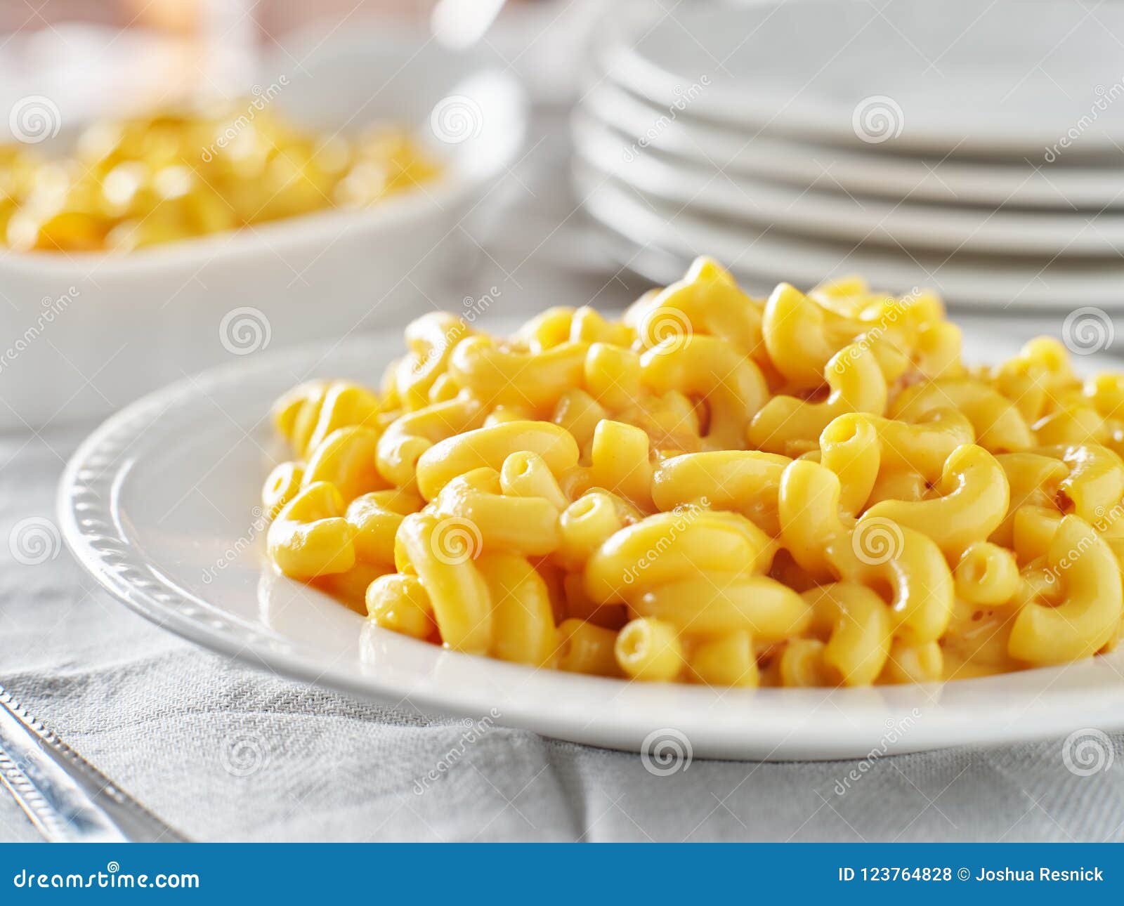 tasty mac and cheese on plate close up