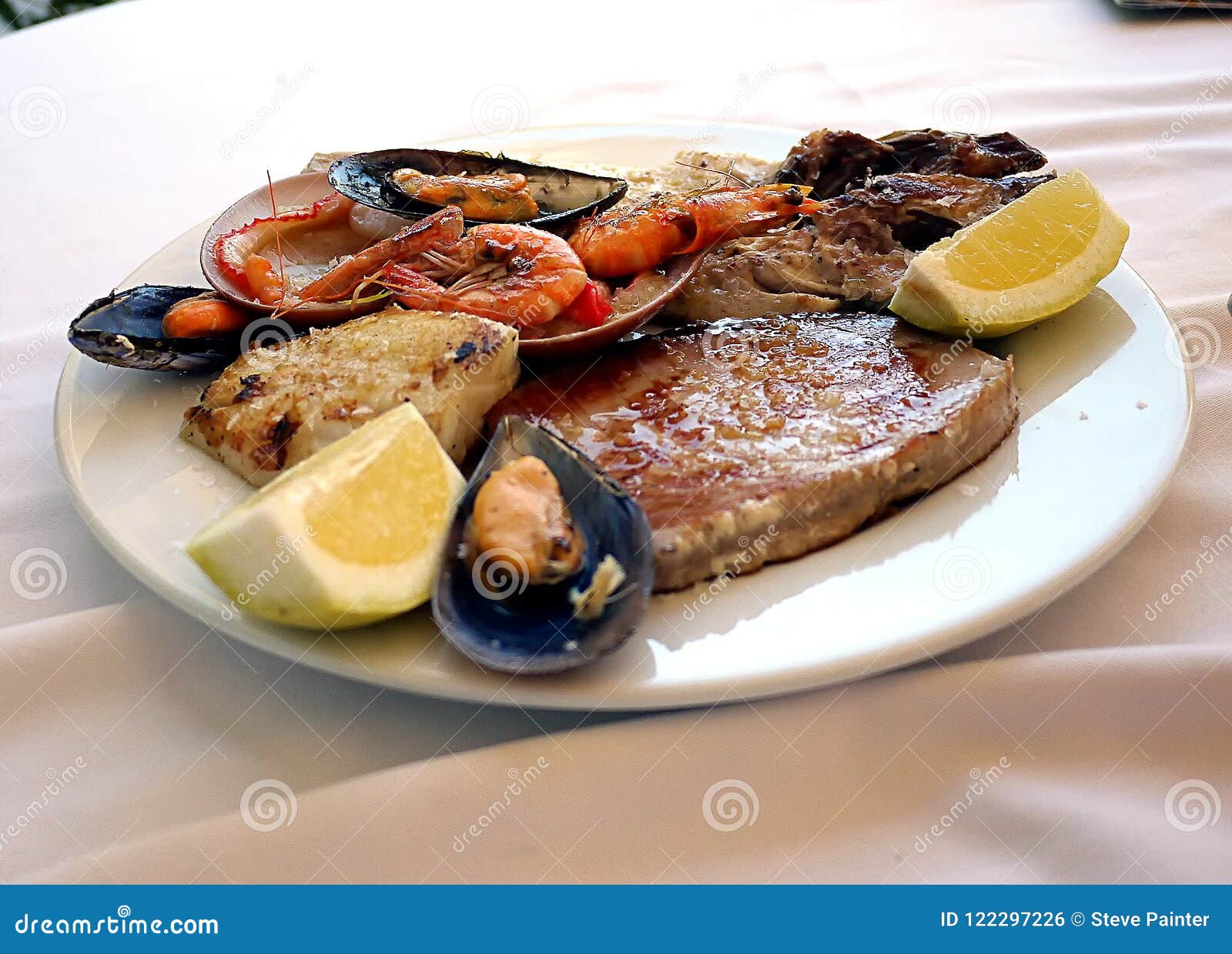 A Tasty Mixed Seafood Grill Stock Photo Image of dinner, mixed 122297226