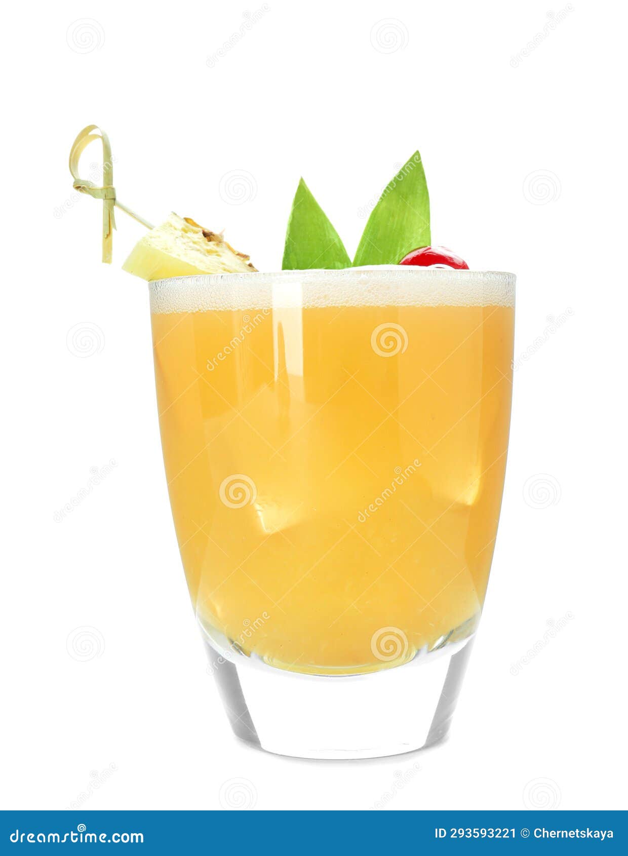 Tasty Pineapple Cocktail in Glass Isolated on White Stock Image Image