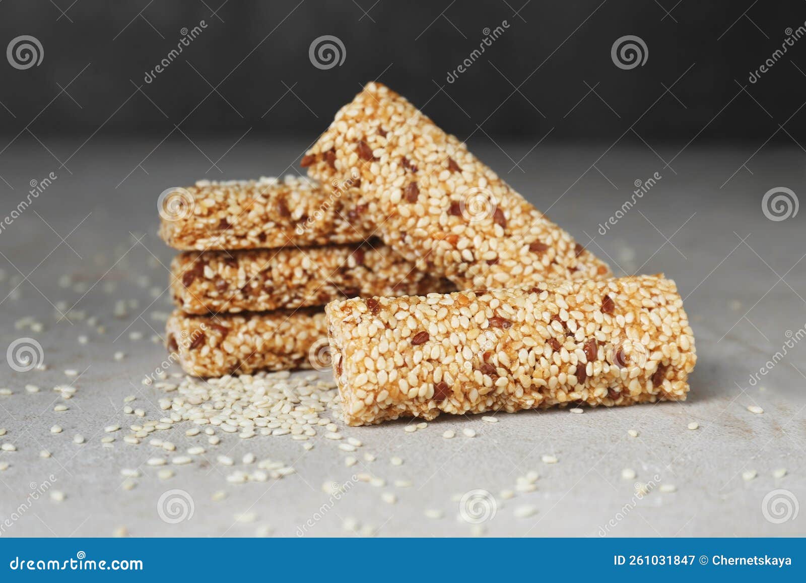 Tasty Sesame Seed Bars on Grey Table Stock Image Image of dessert