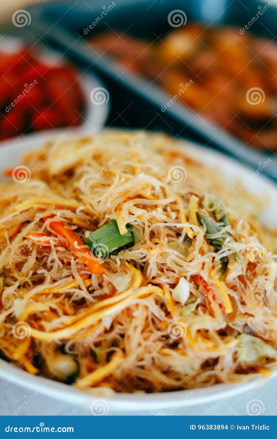 Tasty Stir Fry Rice Noodle with Meat and Vegetables, Asian Food