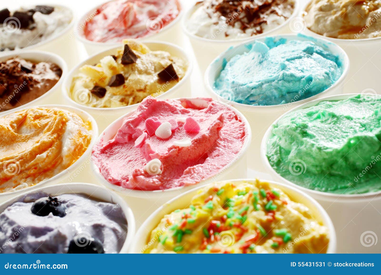 tasty summer ice cream in different flavors