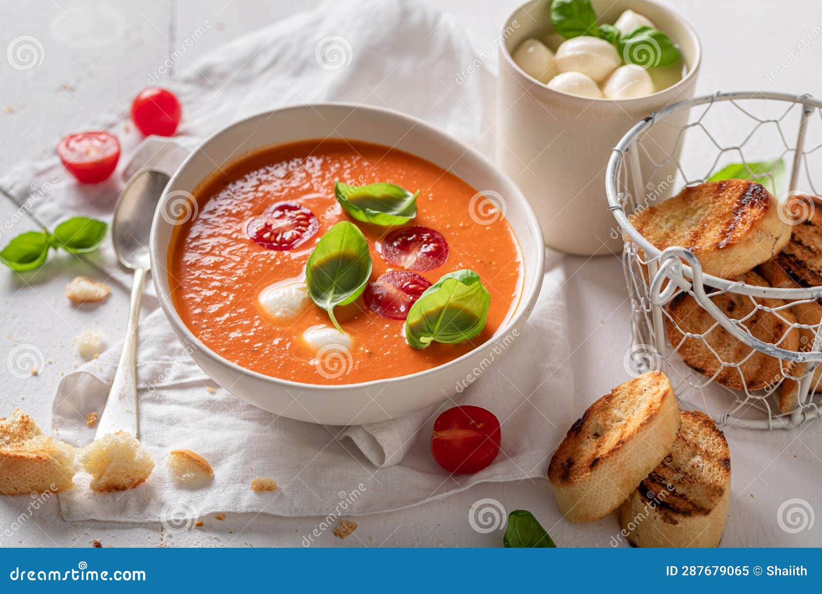 Tasty Tomato Soup Made of Basil and Cherry Tomatoes Stock Image Image