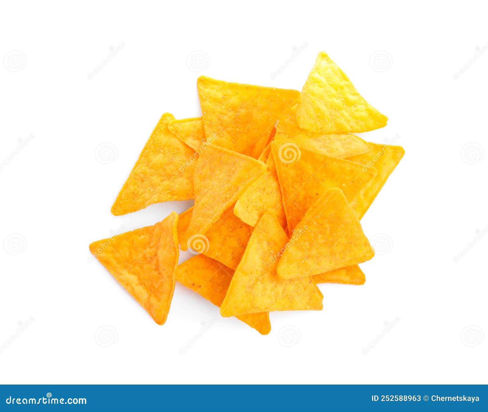 Tasty Tortilla Chips Nachos on White Background, Top View Stock Image