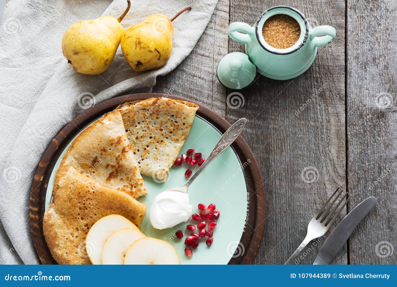 Tasty Traditional Russian Breakfast of Pancakes with Honey on Plate. Rustic  Style. Copy Space. Stock Image - Image of celebration, copyspace: 107944389