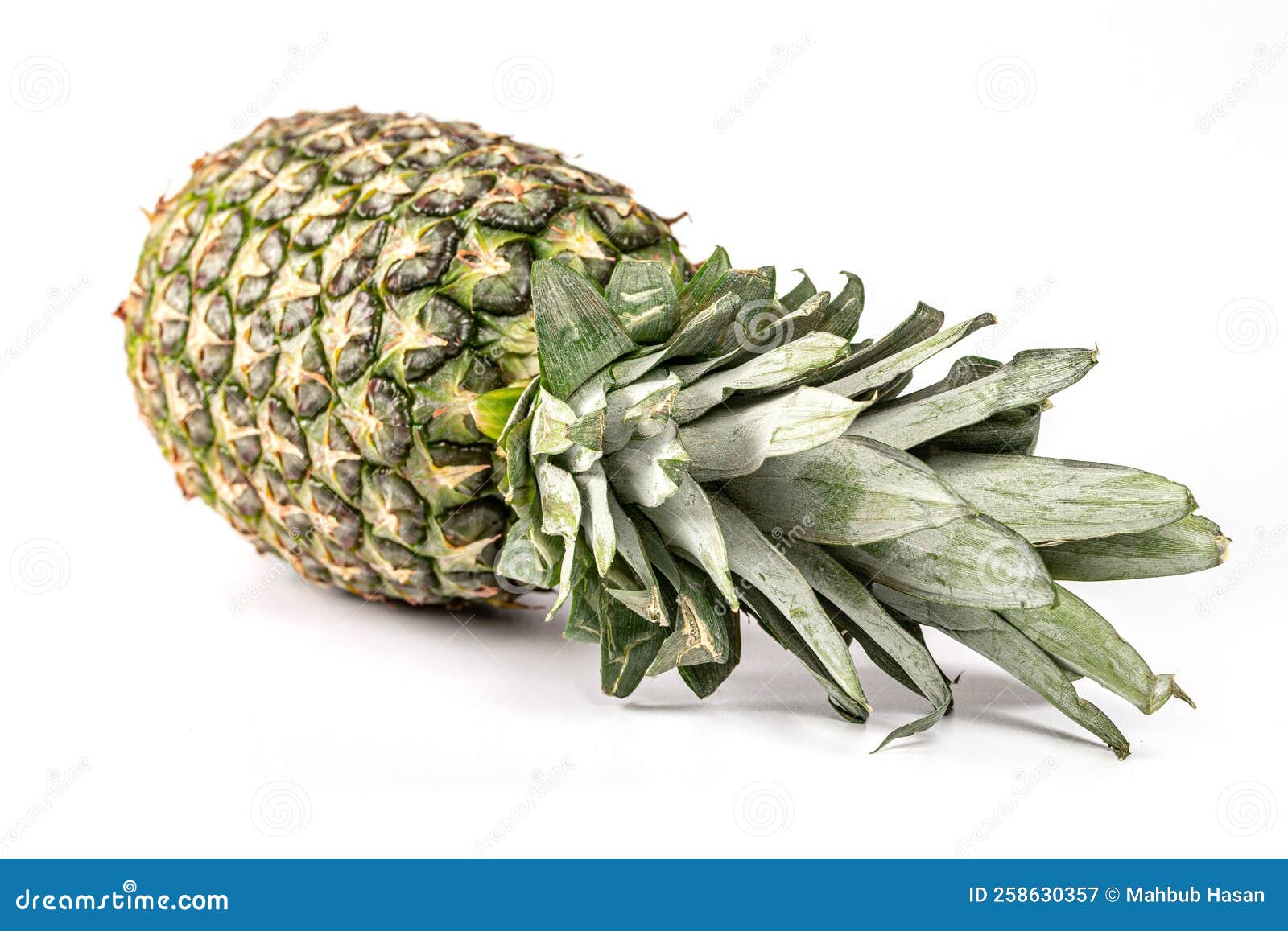 Tasty Whole Pineapple with Leaves on White Background Stock Image