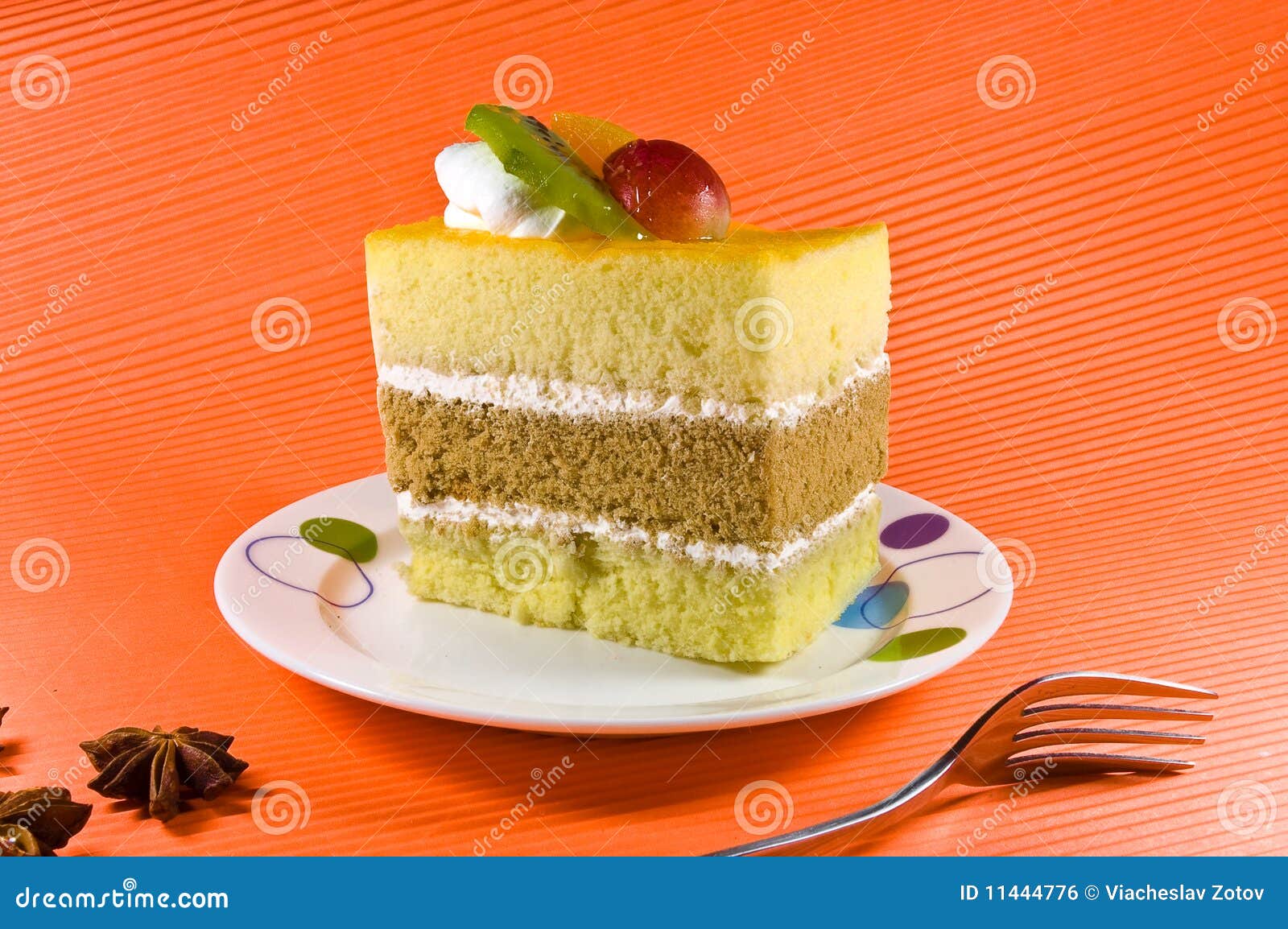 Tasty Yellowcake with Cream Layers and Fruit De Stock Photo Image of