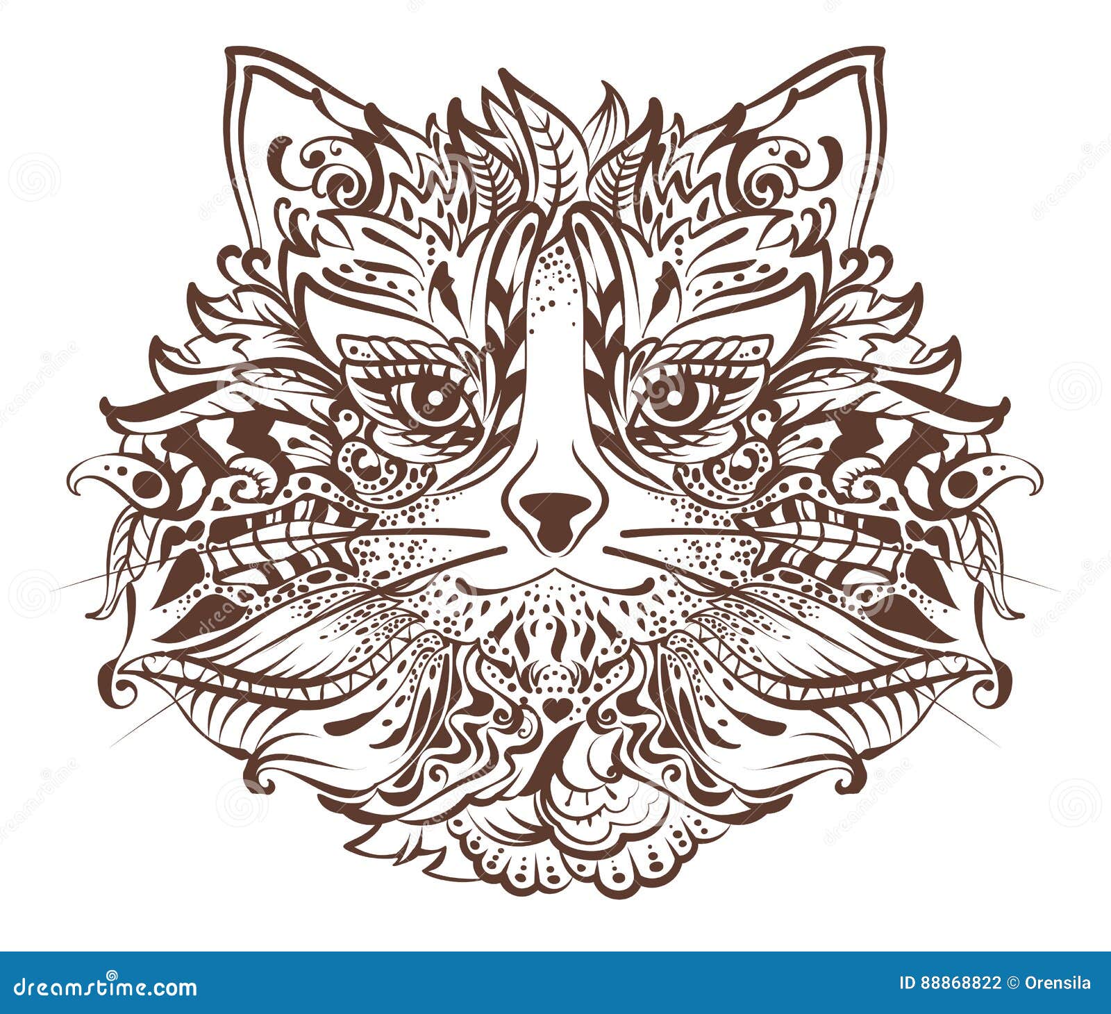 Tatouage Monochrome Principal De Dessin Graphique De Chat Illustration De Vecteur Illustration Du Abstrait Retrait 86