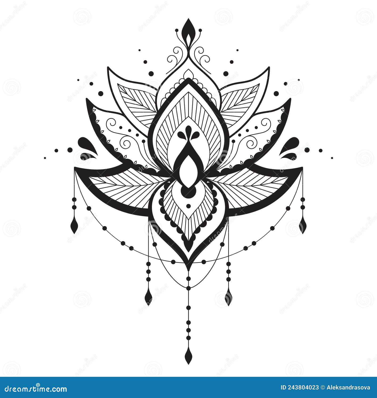 Mandala Fleur De Lotus A Imprimer Tatouage Symétrique De Fleur De Lotus. Illustration Vectorielle En Noir Et Blanc. Illustration de Vecteur - Illustration du drapeau, main: 243804023