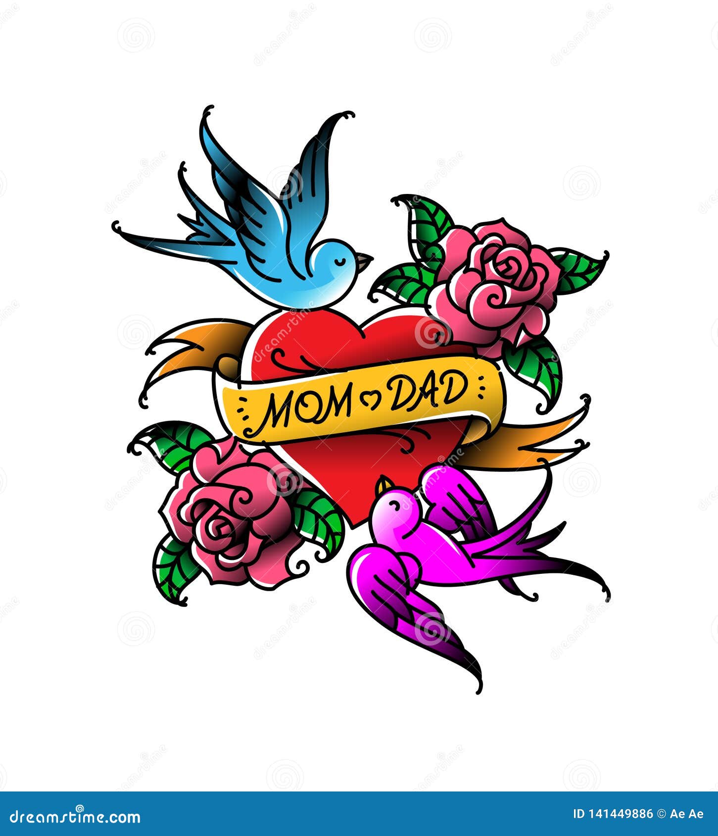 Tatouages Avec Linscription De La Maman Et Du Papa Deux