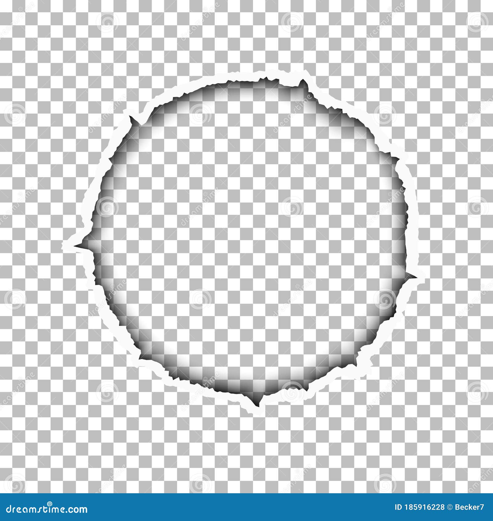 Tattered Round Hole Made in Transparent Background. Template Paper