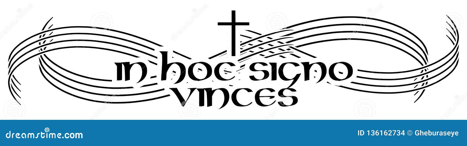 tatto with words in hoc signo vinces with cross 