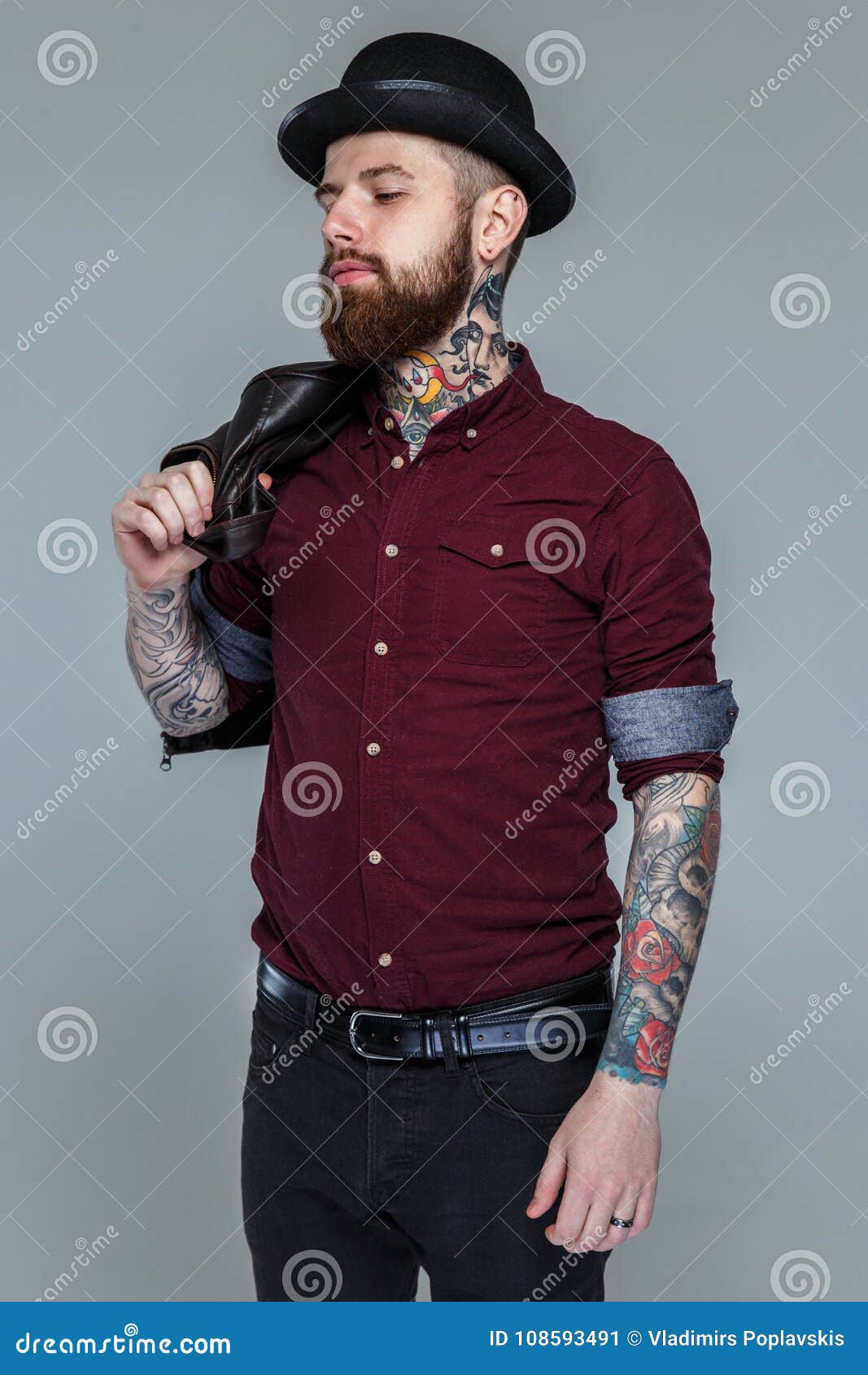 Tattoed Gangster Holding Cane Stock Image - Image of curiosity, hipster ...