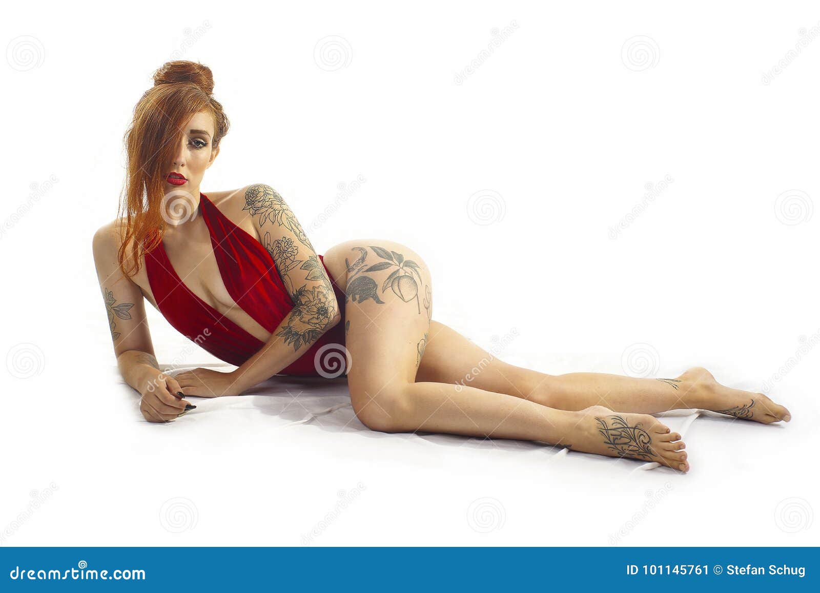 Tattoed Redhead Stock Image Image Of Stretched Dress 101145761
