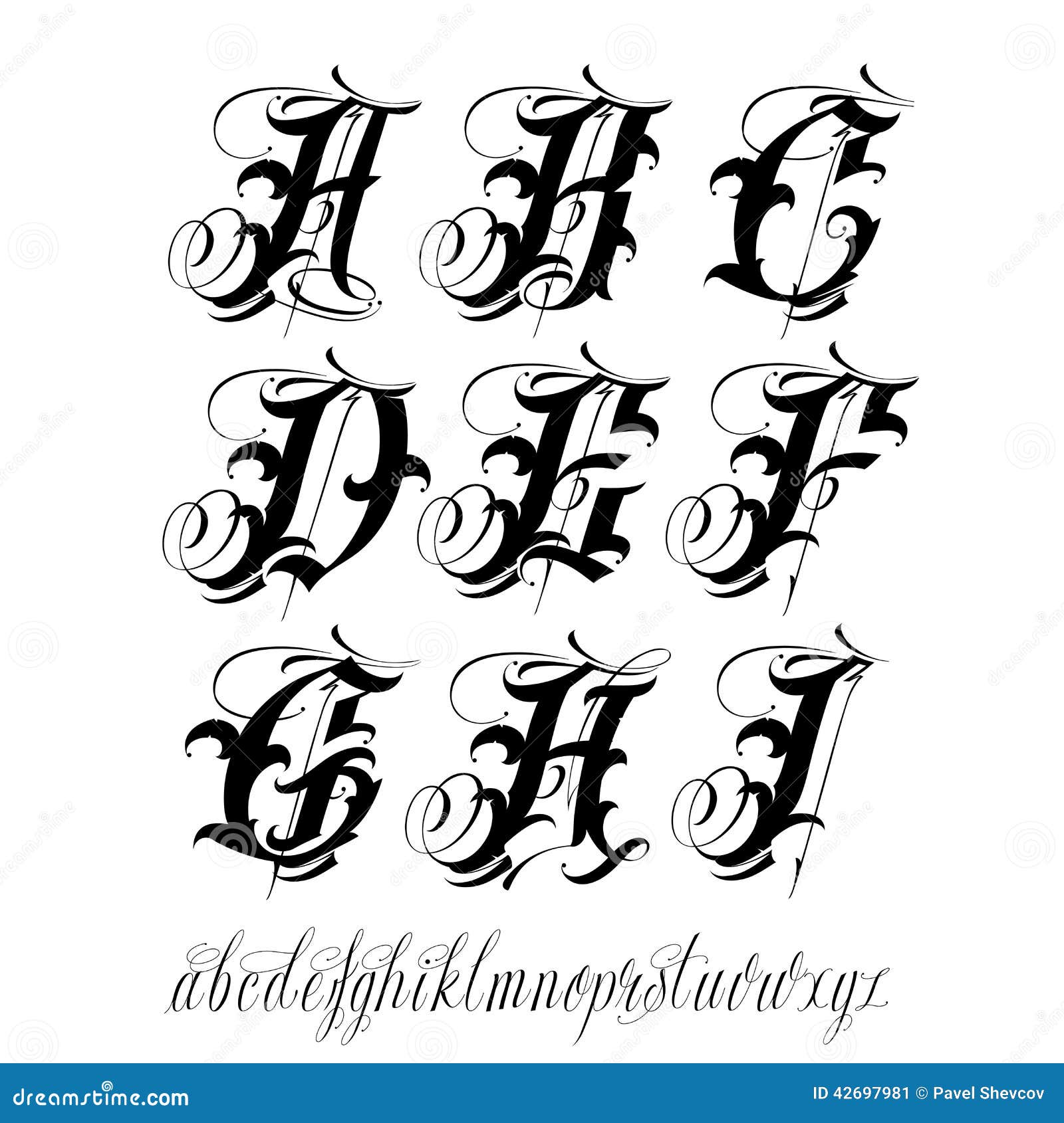 Tattoo alphabet stock vector. Illustration of capital ...