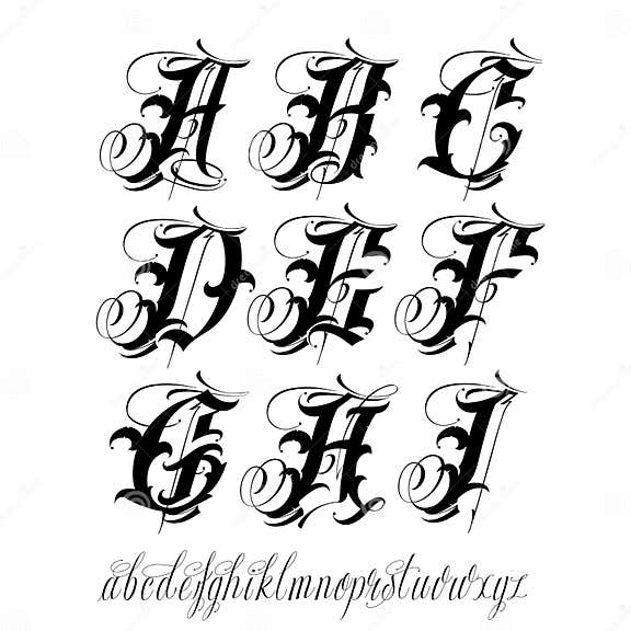 Tattoo alphabet stock vector. Illustration of manuscript - 42697981